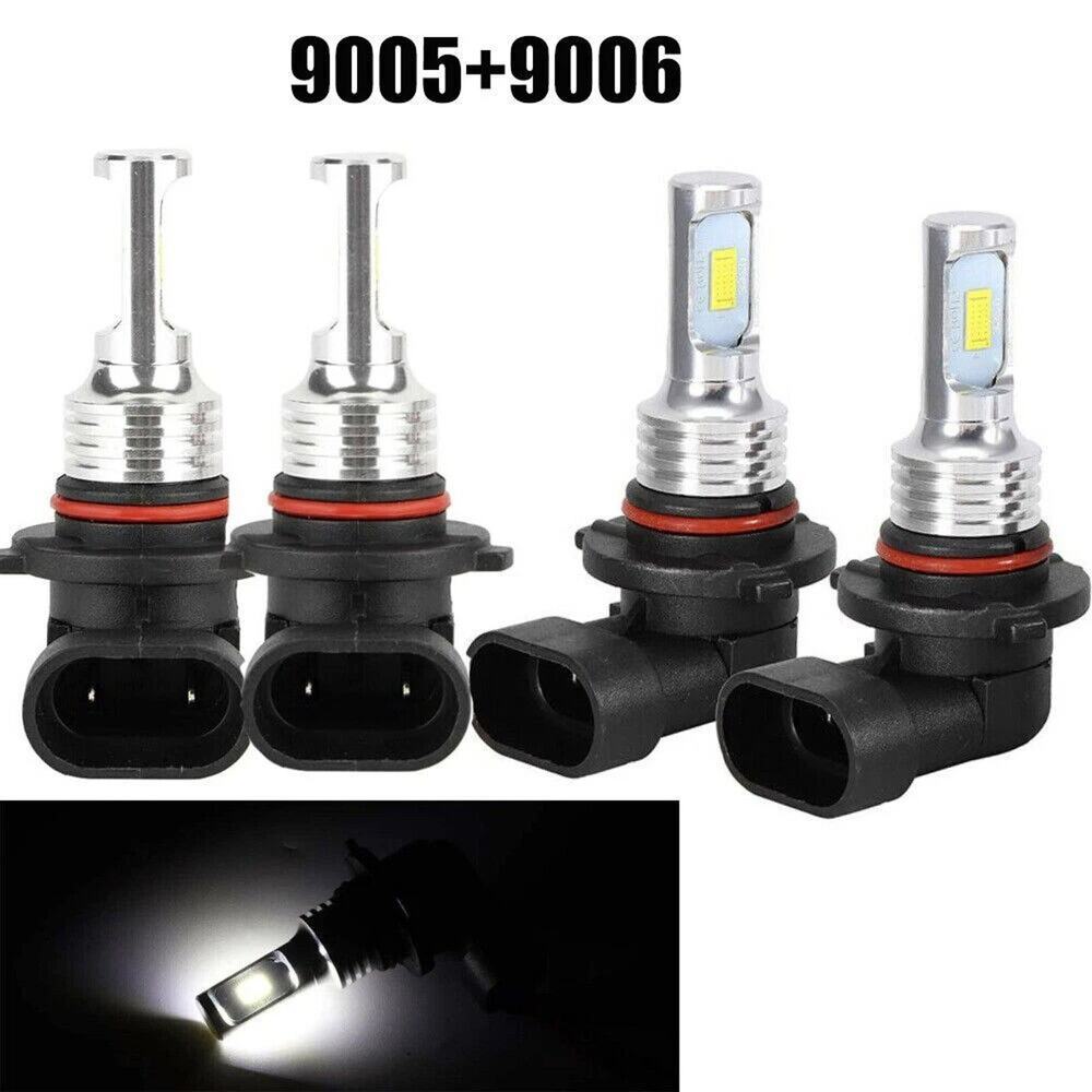 9005 9006 LED Headlights Bulbs 10000K High Low Beam Kit Combo Super White Bright